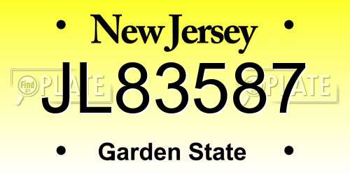 JL83587 New Jersey License Plate