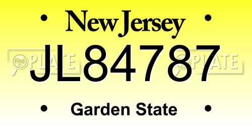 JL84787 New Jersey License Plate