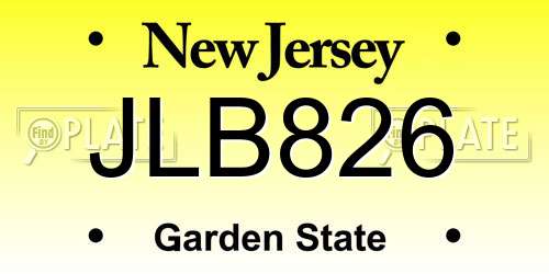 JLB826 New Jersey License Plate