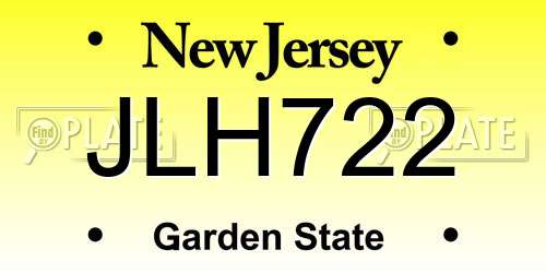 JLH722 New Jersey License Plate