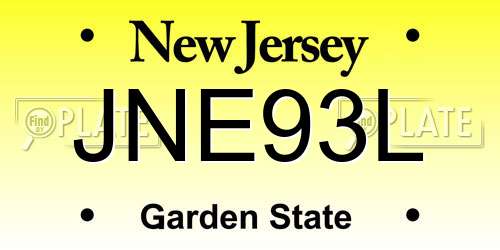 JNE93L New Jersey License Plate