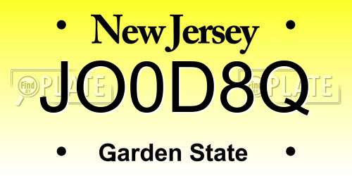 JO0D8Q New Jersey License Plate