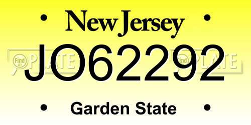 JO62292 New Jersey License Plate