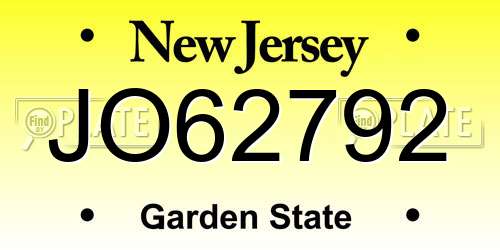 JO62792 New Jersey License Plate