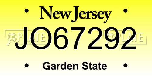 JO67292 New Jersey License Plate