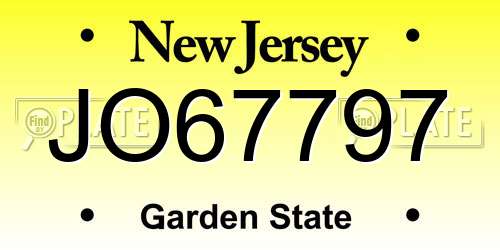 JO67797 New Jersey License Plate