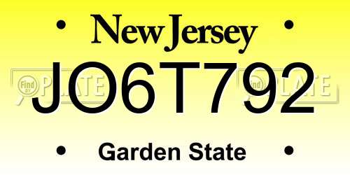 JO6T792 New Jersey License Plate
