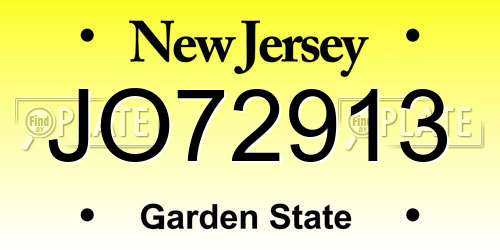 JO72913 New Jersey License Plate