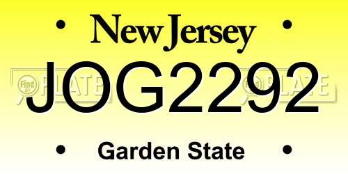 JOG2292 New Jersey License Plate