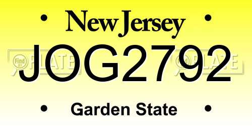 JOG2792 New Jersey License Plate