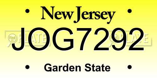 JOG7292 New Jersey License Plate