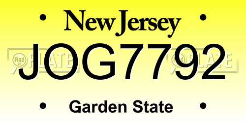 JOG7792 New Jersey License Plate