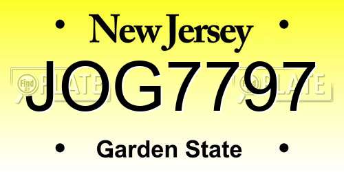 JOG7797 New Jersey License Plate