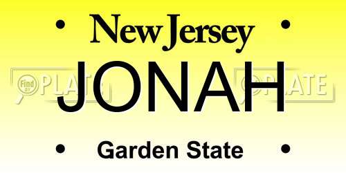 JONAH New Jersey License Plate