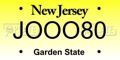 JOOO80 New Jersey License Plate
