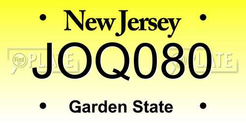 JOQ080 New Jersey License Plate