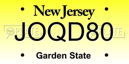 JOQD80 New Jersey License Plate