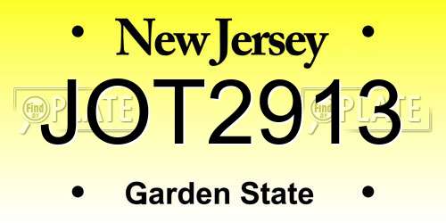 JOT2913 New Jersey License Plate