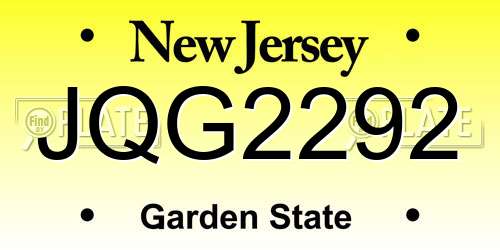 JQG2292 New Jersey License Plate
