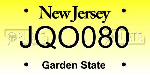 JQO080 New Jersey License Plate