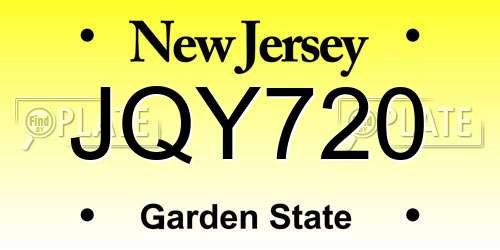 JQY720 New Jersey License Plate