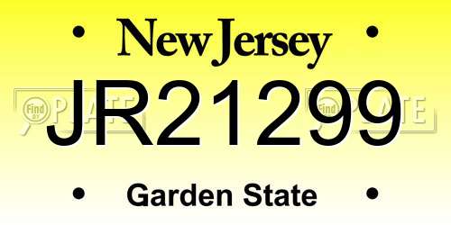 JR21299 New Jersey License Plate