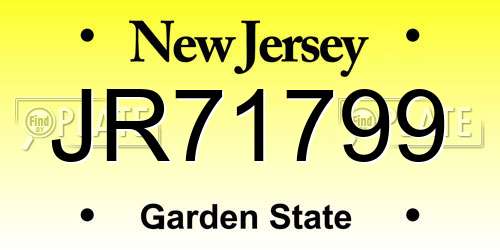 JR71799 New Jersey License Plate