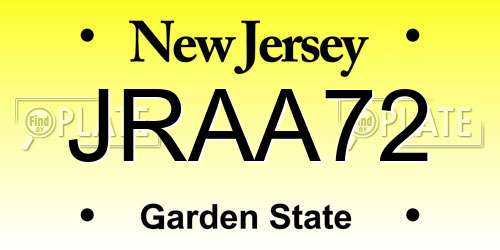 JRAA72 New Jersey License Plate
