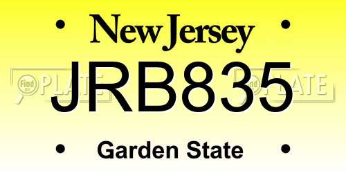 JRB835 New Jersey License Plate