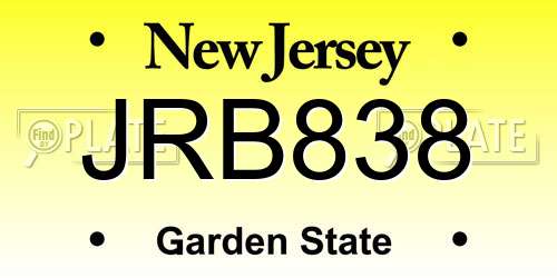 JRB838 New Jersey License Plate
