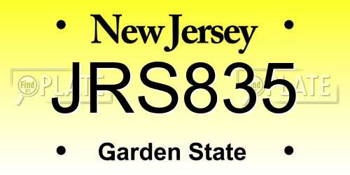 JRS835 New Jersey License Plate