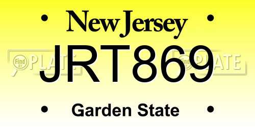 JRT869 New Jersey License Plate