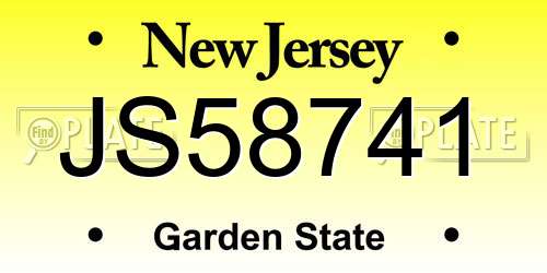 JS58741 New Jersey License Plate