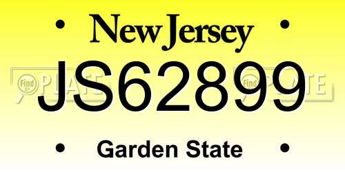 JS62899 New Jersey License Plate