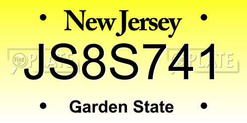 JS8S741 New Jersey License Plate