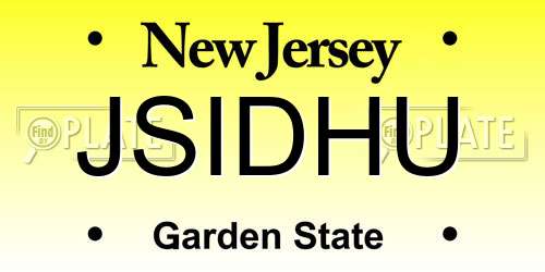JSIDHU New Jersey License Plate