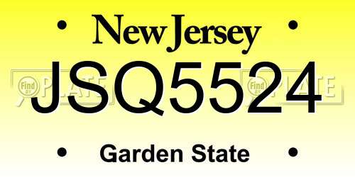 JSQ5524 New Jersey License Plate