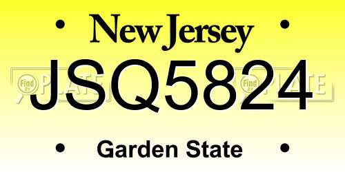 JSQ5824 New Jersey License Plate