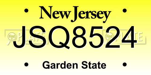 JSQ8524 New Jersey License Plate