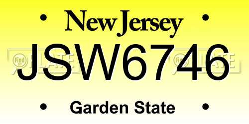 JSW6746 New Jersey License Plate