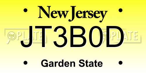 JT3B0D New Jersey License Plate