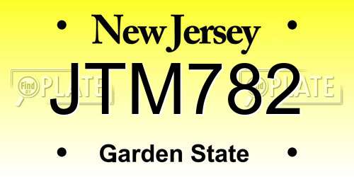JTM782 New Jersey License Plate