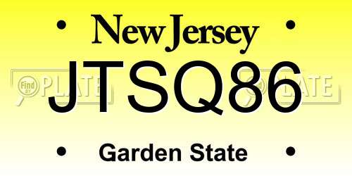 JTSQ86 New Jersey License Plate
