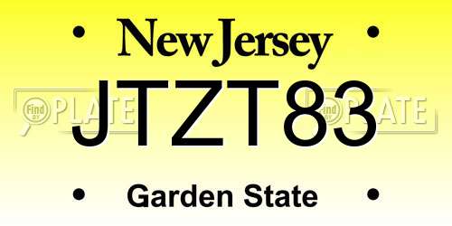 JTZT83 New Jersey License Plate