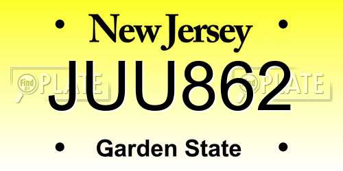 JUU862 New Jersey License Plate