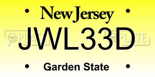 JWL33D New Jersey License Plate