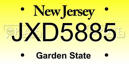 JXD5885 New Jersey License Plate