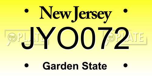 JYO072 New Jersey License Plate
