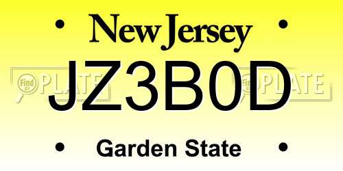 JZ3B0D New Jersey License Plate