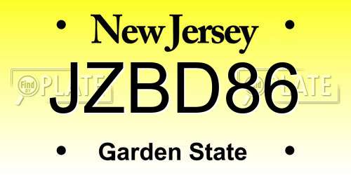 JZBD86 New Jersey License Plate